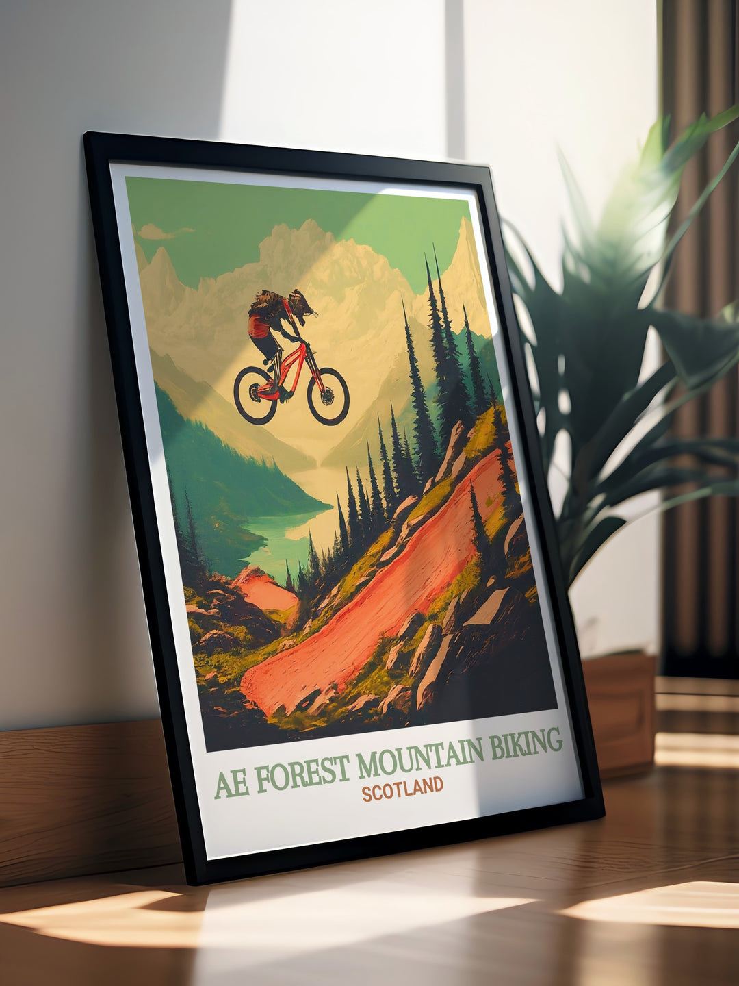 This Ae Forest Mountain Biking framed art brings the excitement of the trails into your home. With detailed depictions of the MTB Centre and Scotlands famed 7stanes Bike Park, its the perfect addition for those who love outdoor adventure.