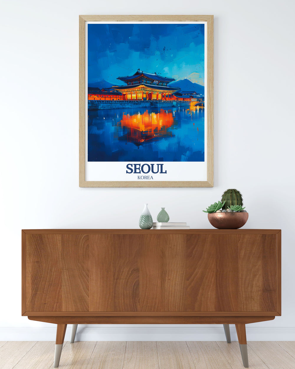 Stunning Seoul Art Print of Gyeongbokgung Palace and Han River an elegant addition to any wall decor capturing the essence of South Korea perfect for anniversary gifts birthday gifts and Christmas gifts bringing the beauty of Seoul into your home