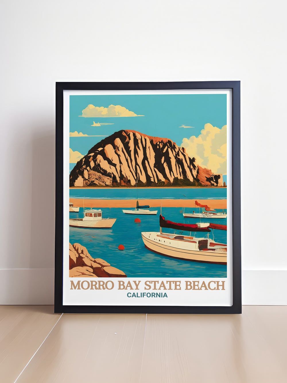 This Morro Bay travel print combines the peacefulness of Morro Bay State Beach with the vibrant atmosphere of Morro Bay Harbor. Ideal for coastal enthusiasts, this artwork offers a beautiful representation of Californias iconic coastline.