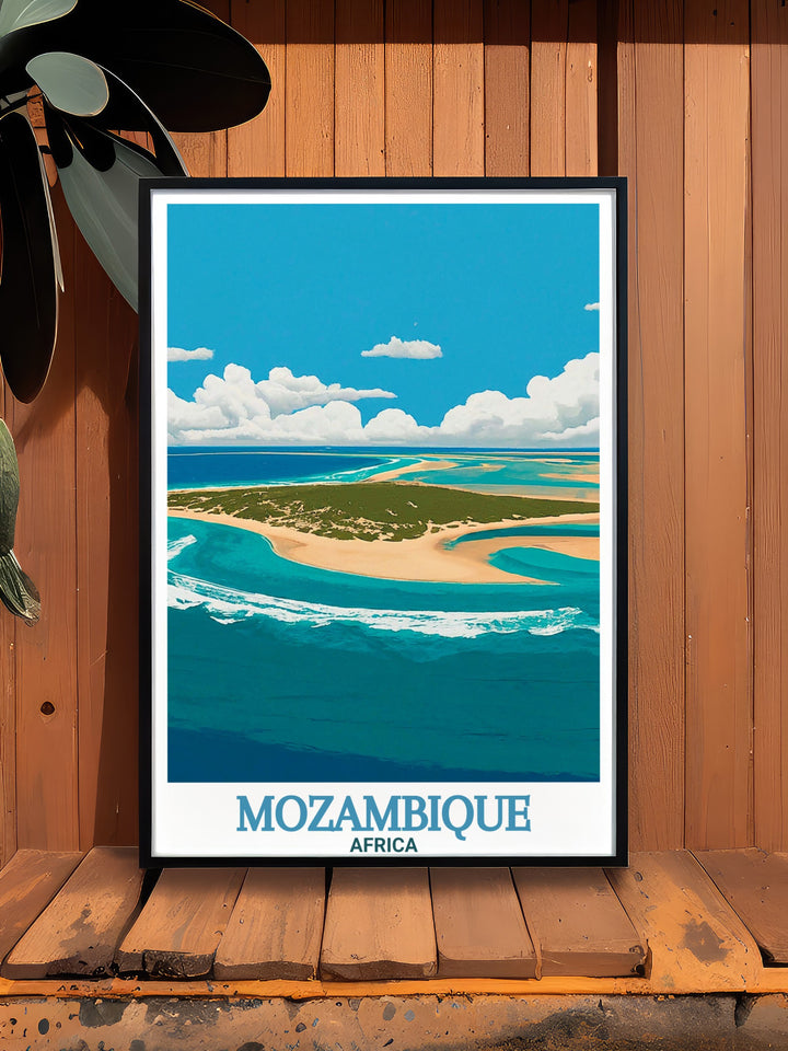 Capture the magic of the Bazaruto Archipelago with this Africa Wall Print. This unique art piece transports you to Mozambiques turquoise waters and sandy shores.