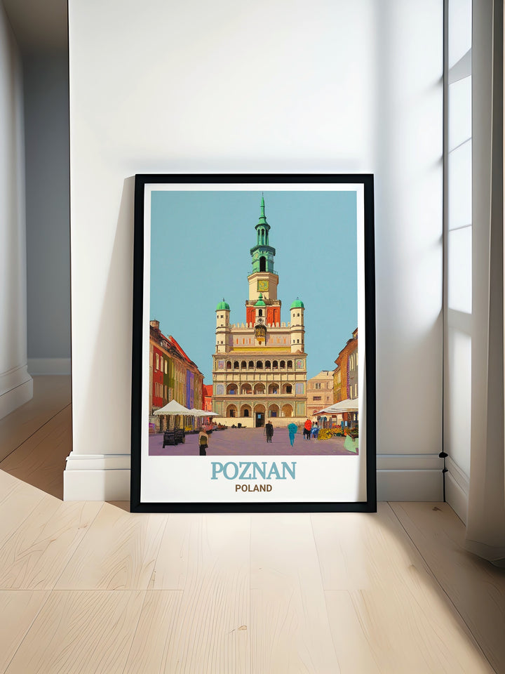 Poznan Town Hall modern prints offer a beautiful way to showcase the iconic architecture of Poznan perfect for enhancing your home or office decor with vibrant colors and intricate details ideal for art and travel enthusiasts alike.