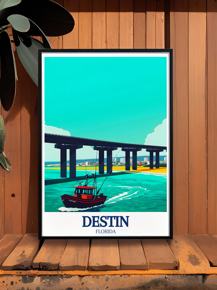 Destin Harbor travel print capturing the spirit of one of Floridas most picturesque destinations. This wall art brings the beauty of the Emerald Coast into your home, perfect for anyone who loves the sea and the vibrant life along the harbor.