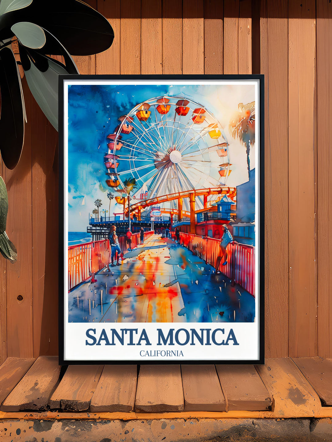 This travel poster features Pacific Park, highlighting its exciting rides, world famous Ferris wheel, and stunning ocean views. Ideal for bringing the playful spirit of Santa Monica into your home.