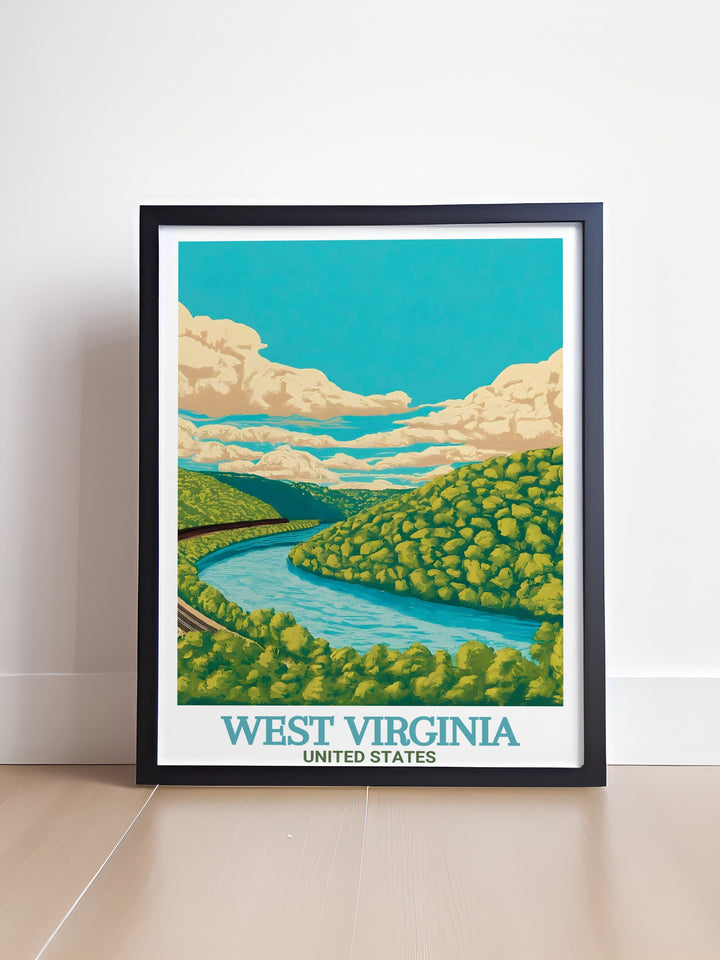 West Virginia ski resort poster featuring Snowshoe and Cass Scenic Railroad State Park ideal for fans of snowboarding skiing or vintage travel prints adding a touch of adventure and natural beauty to your home decor or living room.