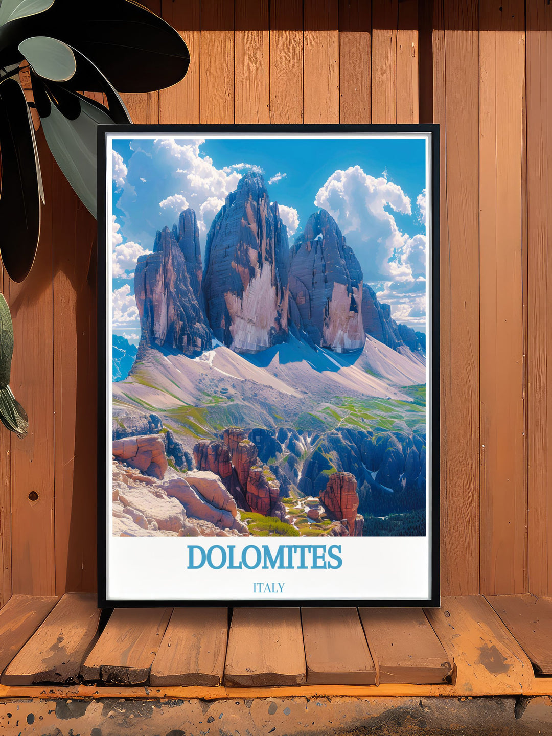 Custom print featuring unique perspectives of the Dolomites, capturing the rugged beauty and historical significance of Italys alpine region.