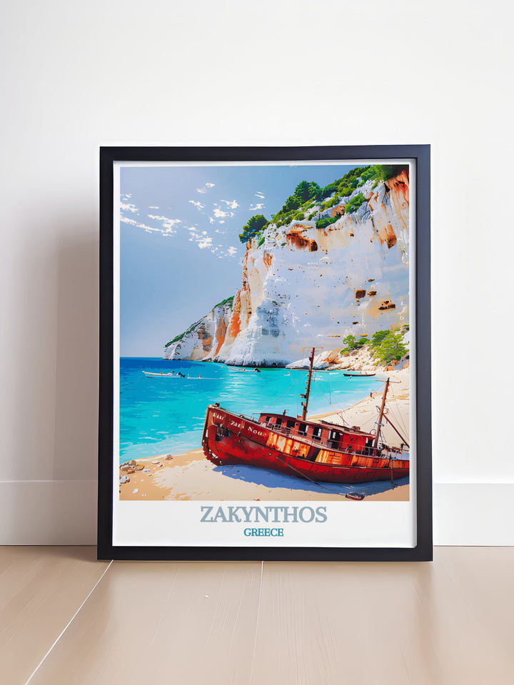 Navagio Beach Prints showcasing the idyllic shores and peaceful atmosphere of Zakynthos, perfect for bringing a touch of Greek island magic to your wall art collection.