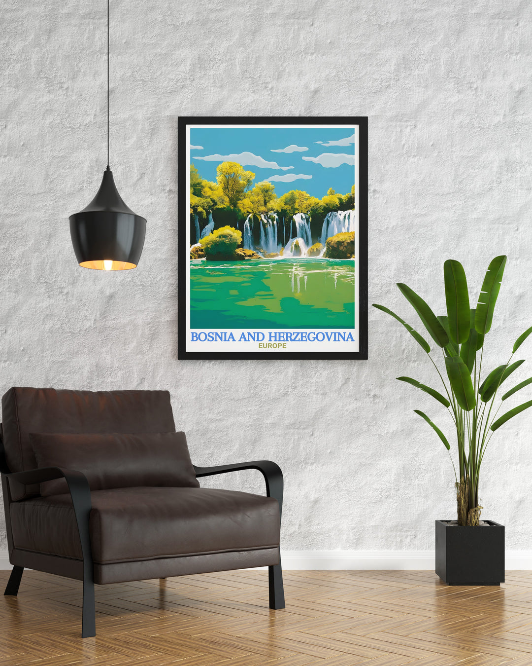 Kravica Waterfalls travel print highlights the stunning scenery of Bosnia and Herzegovina, offering a vibrant and peaceful view of one of Europes hidden gems. Perfect for anyone who appreciates nature and adventure, this canvas art brings the beauty of Bosnia into your home.