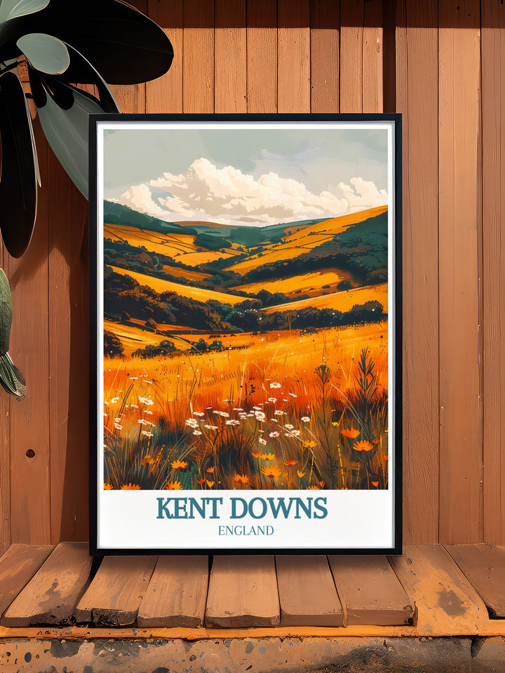 Beautiful Kent Downs Area of Outstanding Natural Beauty AONB print that transports you to the peaceful countryside perfect for creating a serene ambiance in your living space with its rich details and vibrant colors.