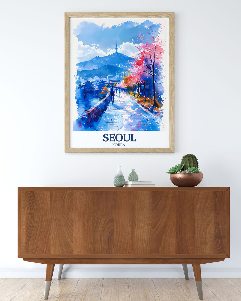 Stunning Seoul Art Print showcasing N Seoul Tower and Bukchon Hanok Village perfect for adding a touch of South Korean heritage to your home decor ideal for anniversary gifts birthday gifts and Christmas gifts a stylish addition to any living space