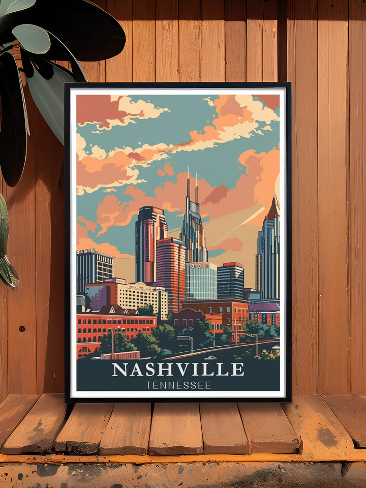 Celebrate the beauty of Nashvilles skyline with this Skyline Travel Print. Showcasing the iconic buildings and urban landscape, this print is ideal for anyone who has a deep connection to Music City or appreciates Tennessees cultural legacy.