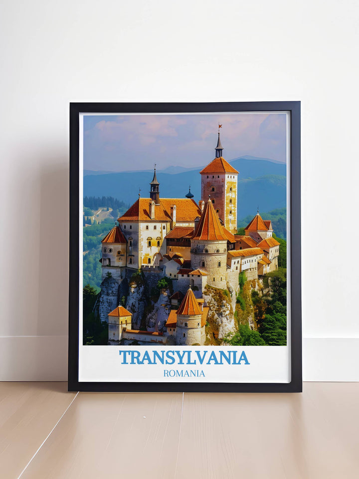 Bran Castle home decor featuring high quality canvas art of Draculas Castle, blending historical charm with modern design, ideal for creating a focal point in any room and sparking conversation with its dramatic silhouette.