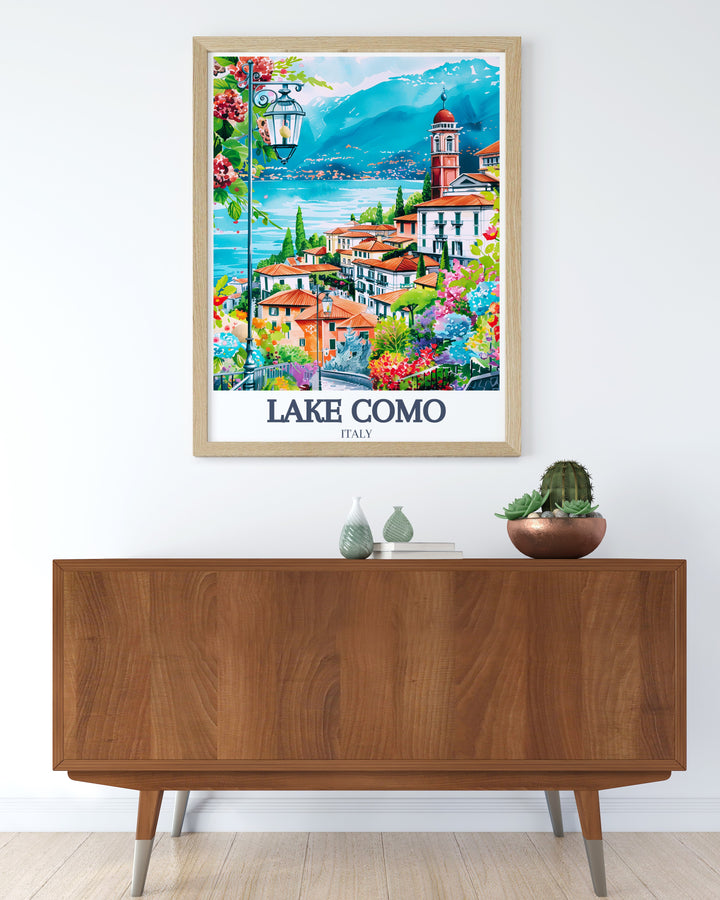 Bellagio Lombard Pre Alps modern decor with Lake Como Poster brings the captivating scenery of Lake Como into your home making it an excellent choice for anyone looking to enhance their decor with an iconic Italian destination