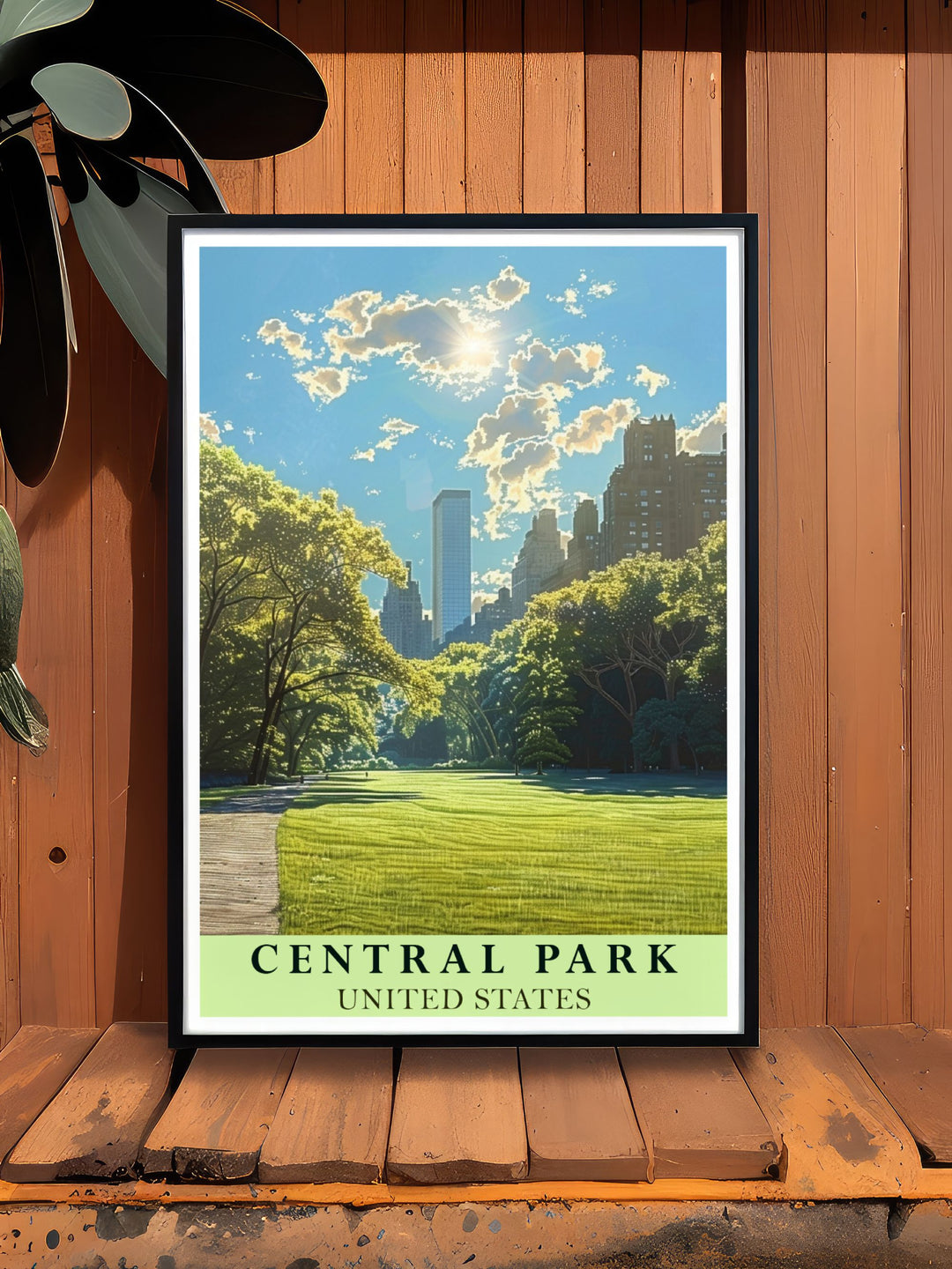 The picturesque scenery of Central Parks Lawn and the historic allure of New York are featured in this vibrant travel poster, perfect for adding the citys unique charm and heritage to your home.
