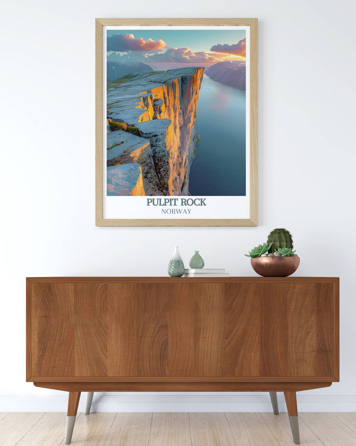 Framed print of Pulpit Rock Norway offering a scenic view of Preikestolen ideal for sophisticated home decor and a perfect addition to any nature enthusiast's collection