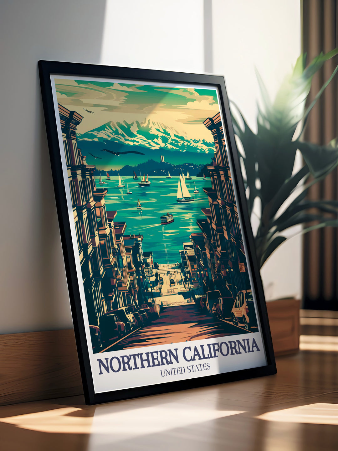 The Northern California Print captures the grandeur of the sequoia trees in Redwood State Park alongside the calm waters of Lake Tahoe. It also includes the iconic San Francisco skyline, making this wall art a perfect addition for anyone who appreciates Californias diverse beauty.