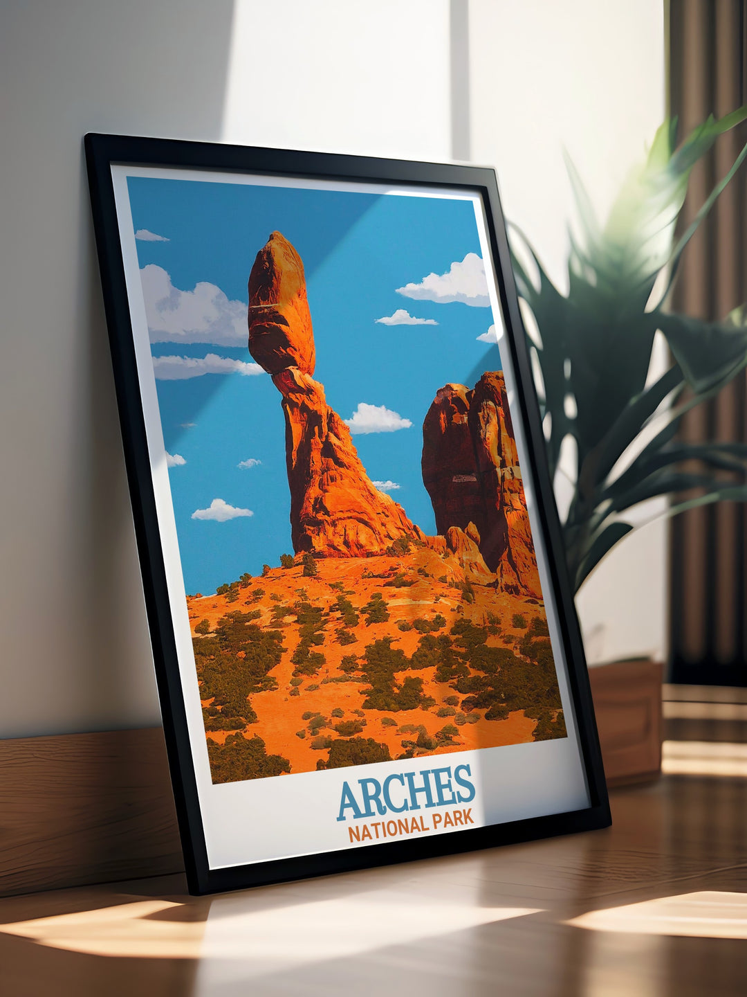 Vivid Balanced Rock poster from Arches National Park providing a daily reminder of natures grandeur perfect for enhancing your living space and serving as a conversation piece showcasing your love for National Parks.