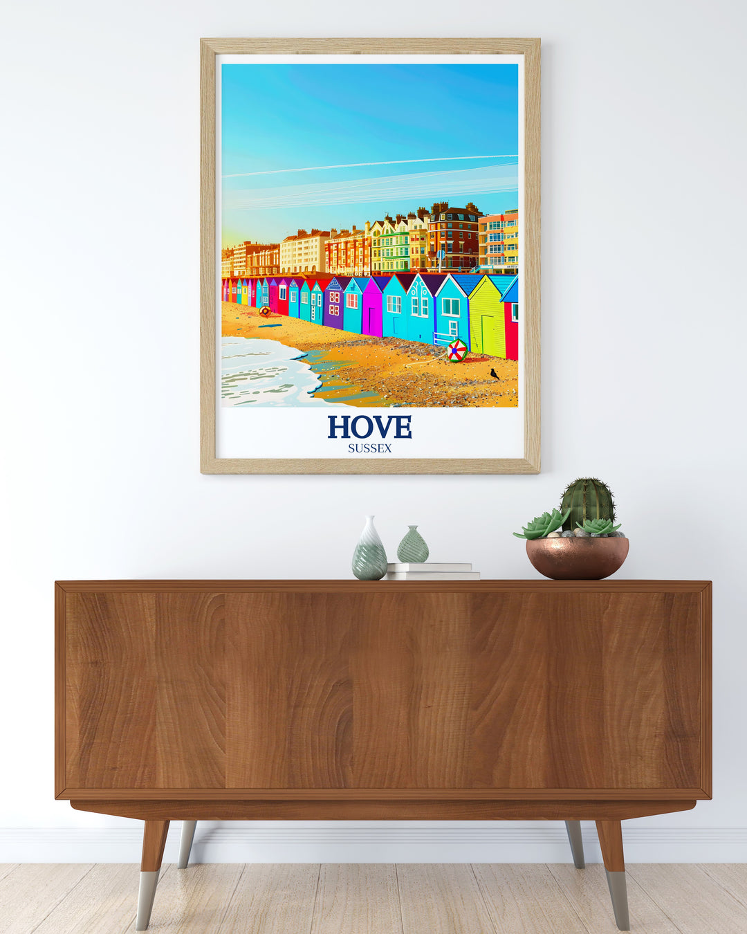 Hove Bathing Cottages wall print that captures the essence of this historic English seaside town, with a beautiful depiction of the English Channel and the iconic cottages. Perfect for home or office decor.