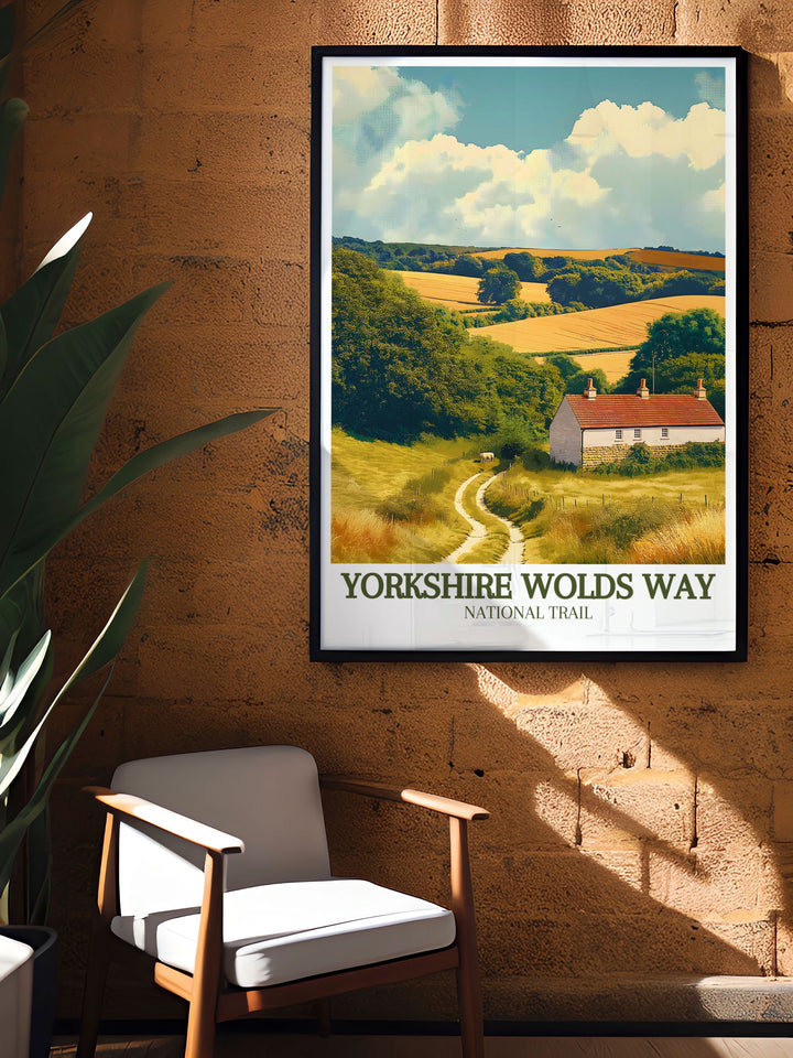 Canvas art depicting the charming town of Hessle, the starting point of the Yorkshire Wolds Way. The detailed illustration captures Hessles historic streets, iconic Humber Bridge, and vibrant community, adding a sense of history and charm to your home or office decor.