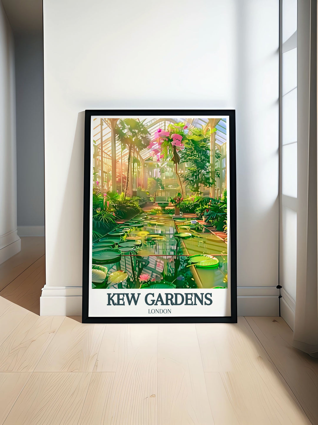 Palm House Travel Print showcases the architectural grandeur of the Palm House at Kew Gardens, paired with the delicate beauty of the Orchid Extravaganza. This fine art piece offers a modern take on an English landmark, making it a perfect gift for art lovers and travelers with a passion for nature.