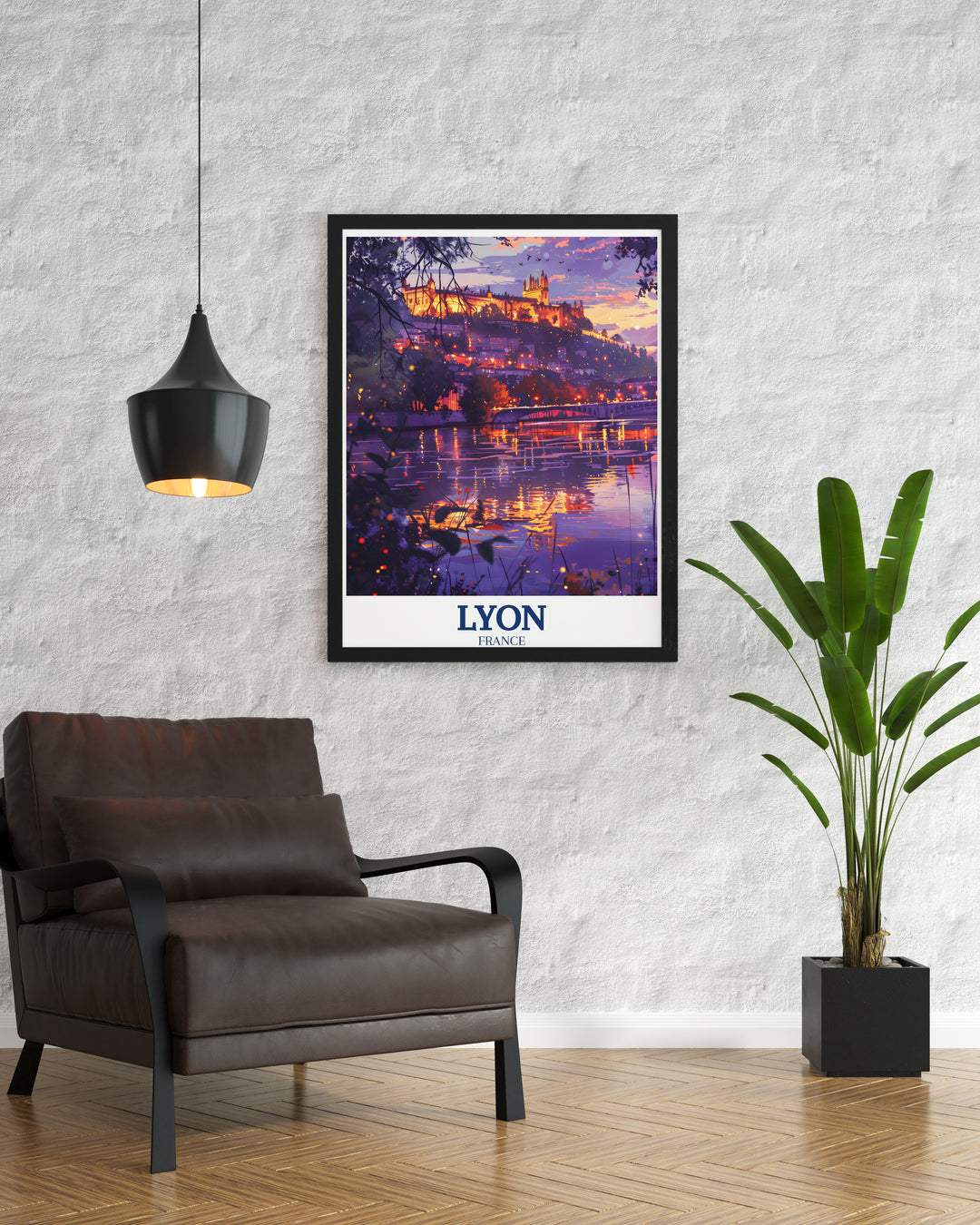 A captivating Lyon poster showcasing the meeting of the Saône and Rhône Rivers. The vibrant colors and intricate details in this wall art bring to life Lyons riverside charm, making it a perfect addition to any living space or an ideal gift for travelers and art lovers alike.