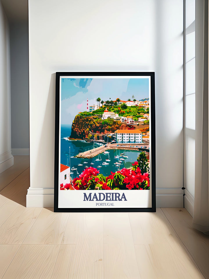 Experience the beauty of Madeira Island and the vibrant Funchal Marina through this travel print. The canvas art captures the serene coastal charm of Portugal, offering a beautiful addition to your home that reflects the islands natural splendor and maritime life.