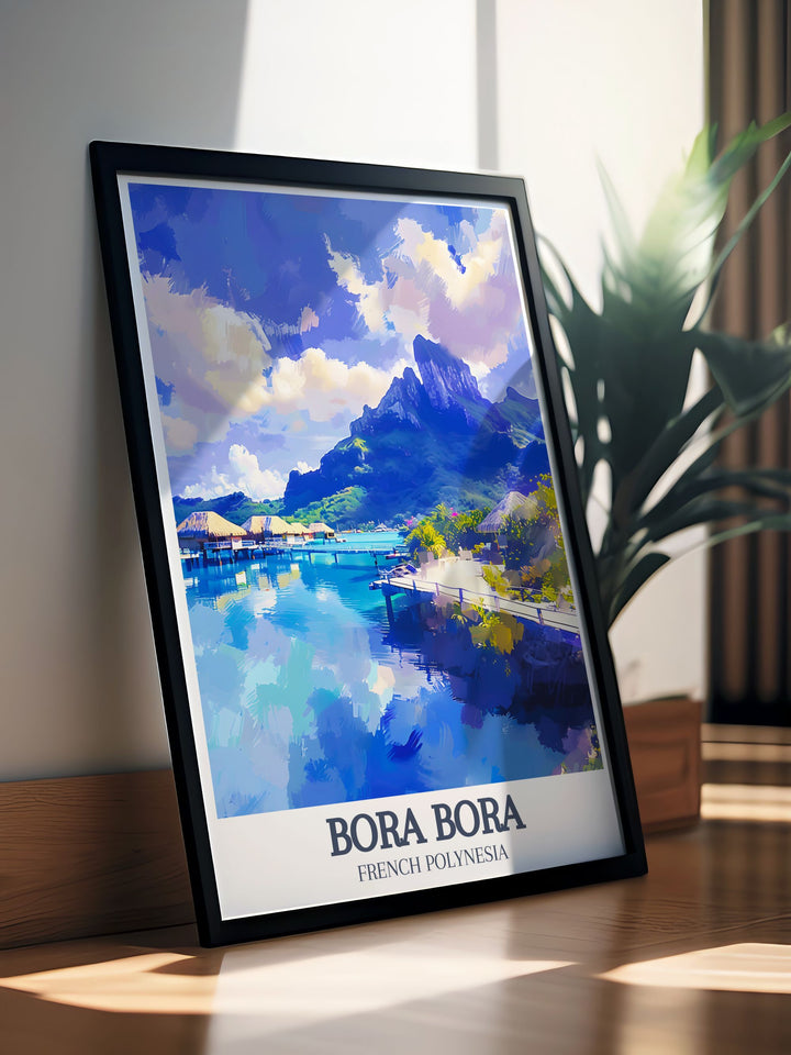 Bora Bora print featuring Mount Otemanu Matira Beach capturing the tranquil vibes of French Polynesia this travel poster is ideal for anyone who appreciates art and collectibles and wants to add a touch of tropical paradise to their living space.
