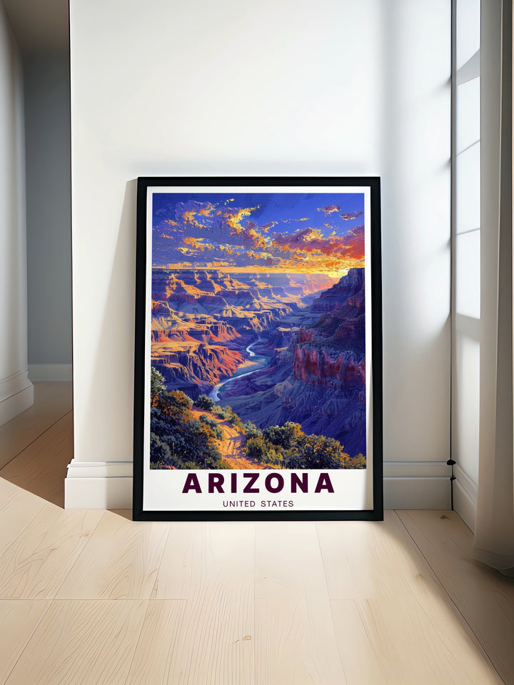 Arizona Poster featuring Lake Mead cityscape and Grand Canyon modern prints for stunning home décor showcasing beautiful landscapes and perfect wall art for any living room or office space adding a touch of elegance to your decor with vibrant colors and intricate details