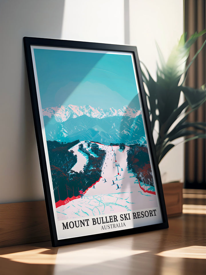 Victorian Ski Fields Canvas Art featuring a breathtaking view of Australias most famous winter sports region. The artwork captures the serene beauty and majestic landscapes of the Victorian Alps, making it a perfect addition to any nature lovers home decor collection. This canvas art brings the tranquility of the mountains into your space.