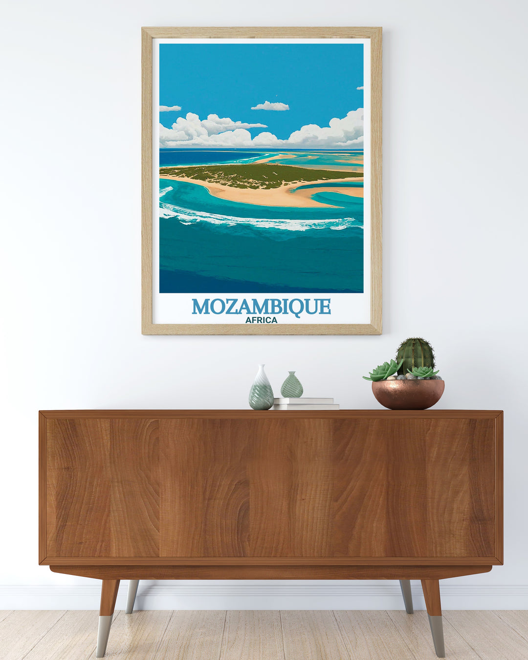 Elevate your decor with this beautiful South Africa Travel Poster featuring the serene Bazaruto Archipelago. A must have for art collectors and travel enthusiasts.