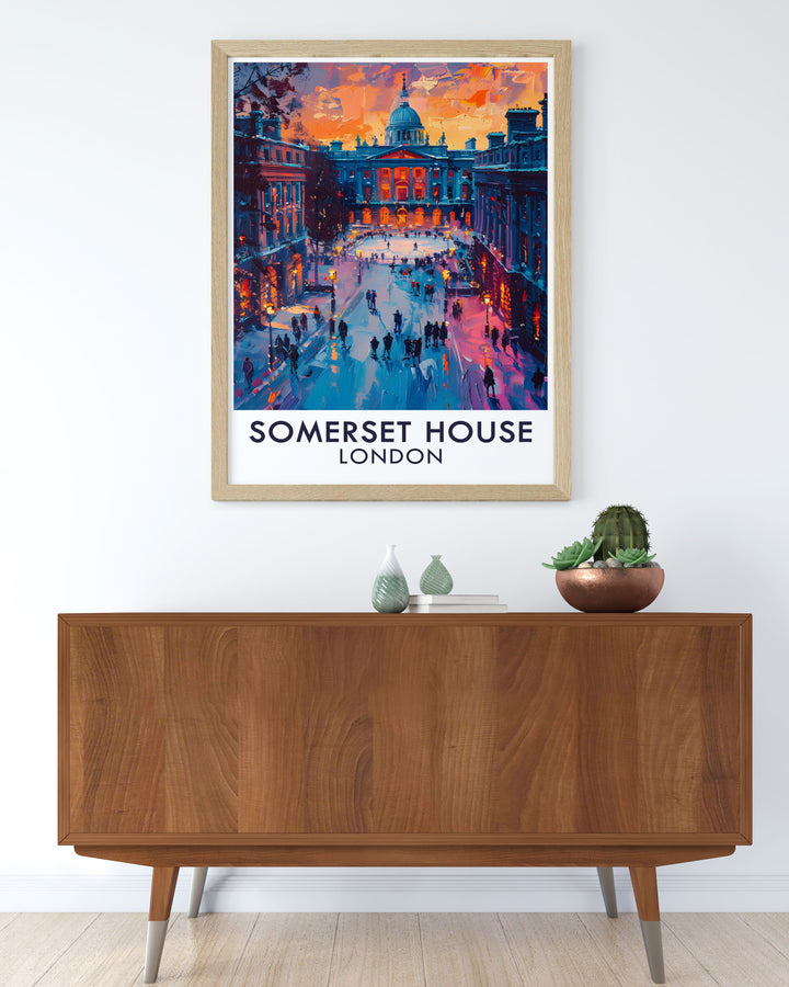 Framed London Artwork with intricate details of Somerset House and other London landmarks The Courtyard Stunning Living Room Decor