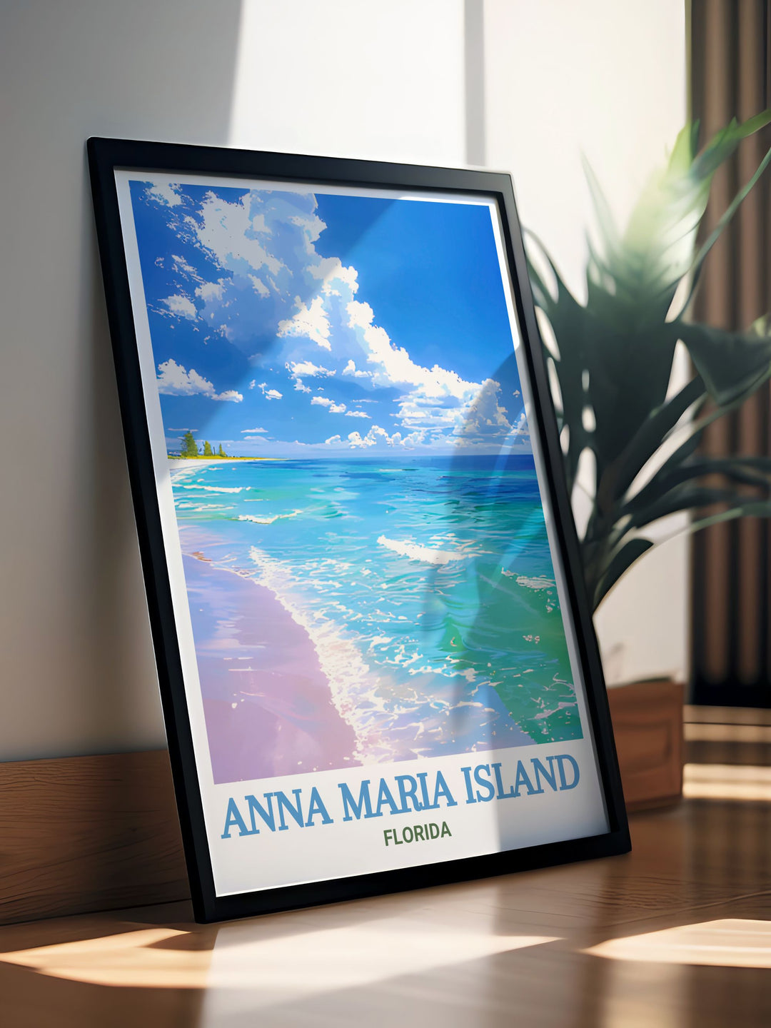 Add a touch of Florida charm to your home with this Bean Point Beach wall art. This modern print reflects the beauty of Anna Maria Islands coastline making it an ideal piece of decor for any room in need of a calm and coastal atmosphere.