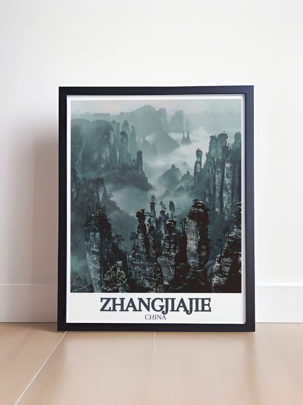 This wall poster of Tianzi Mountain captures the mystical atmosphere of Zhangjiajie, China, with its towering peaks and misty valleys. The detailed artwork brings out the textures and colors of this famous landscape, making it a perfect decor piece for those who love travel and adventure. Ideal for both home and office settings.