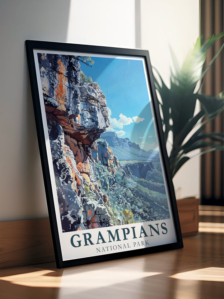 The Hollow Mountains wall print showcases the rugged beauty of the Grampians National Park, making it a must have for anyone who loves Australias natural landscapes. This print features stunning views of the parks most famous peaks, offering a breathtaking visual experience that enhances any space.