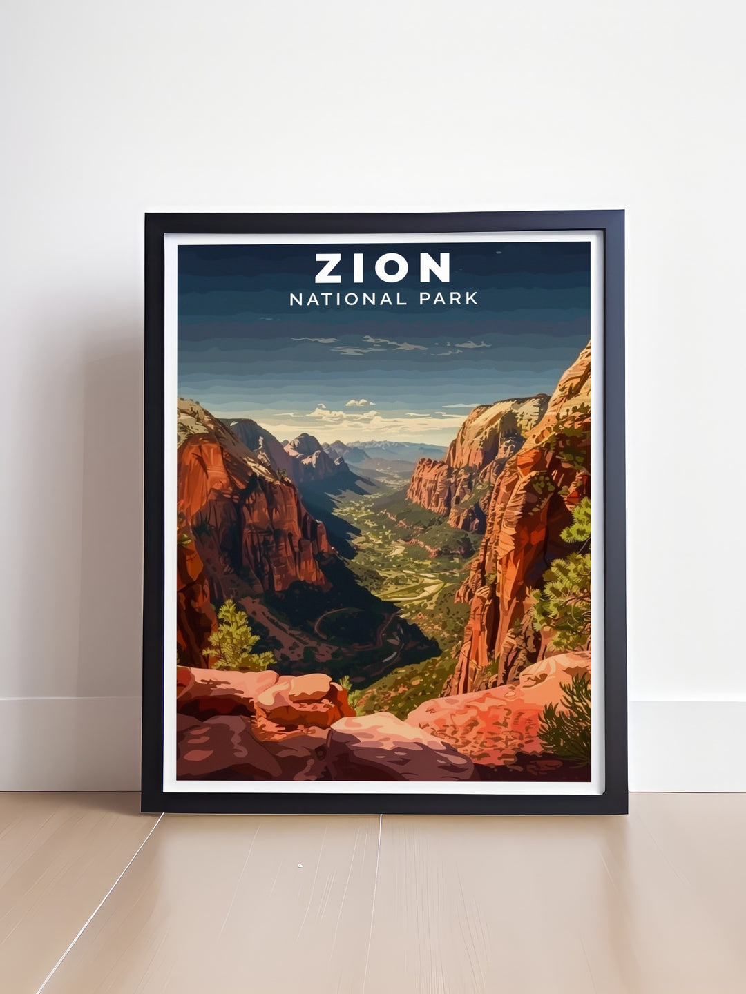 A stunning wall print featuring Angels Landing, capturing the beauty and significance of this iconic hike. This artwork highlights the character of one of Americas most beloved national parks.