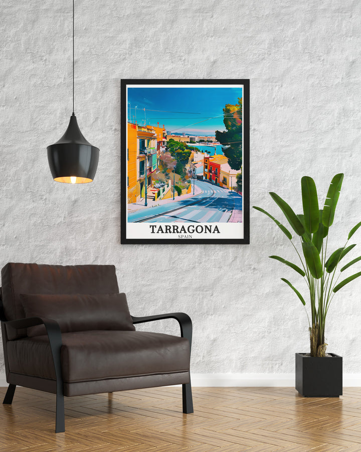 Charming Tarragona Decor with detailed imagery of Old Town and Costa Dorada. This Spain Art Gift brings the rich history and stunning coastal views of Tarragona into your home.