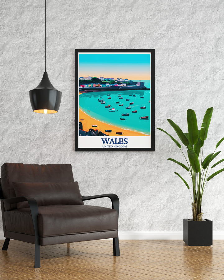 Celebrate Wales rich history with our Llansteffan Castle print and Tenby Harbour wall and Tenby Beach perfect wall decor adding a sophisticated touch to your space