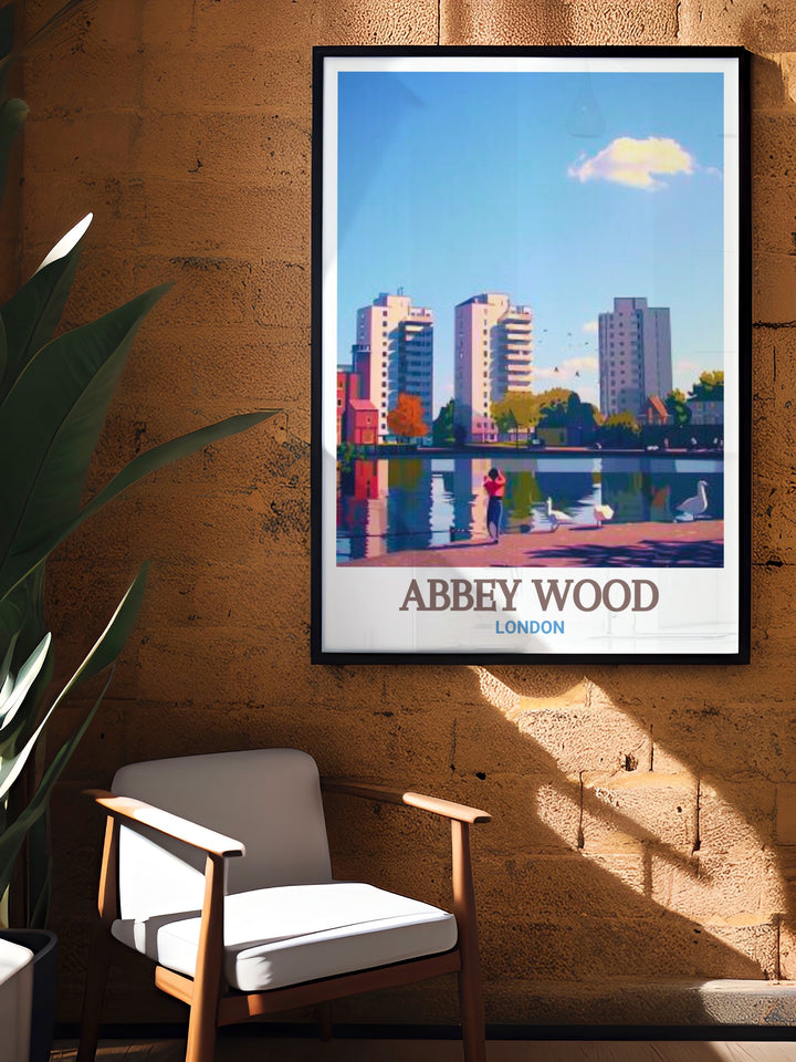 Southmere Lake Artwork capturing the serene beauty of South East London paired with the historic charm of Lesnes Abbey Woods a perfect choice for those looking to create a calming and inviting space in their home