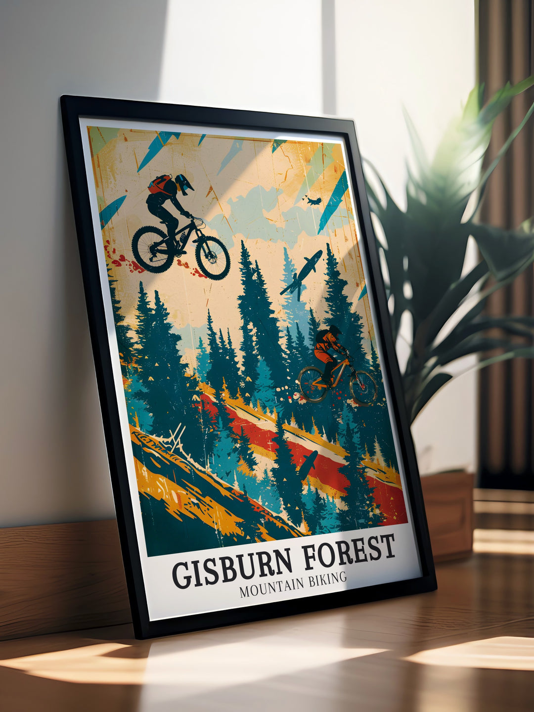 Cycling Wall Art highlighting the dynamic Red Route Hully Gully trail in Gisburn Forest perfect for creating a focal point in any room with its bold and vibrant design celebrating the excitement of mountain biking