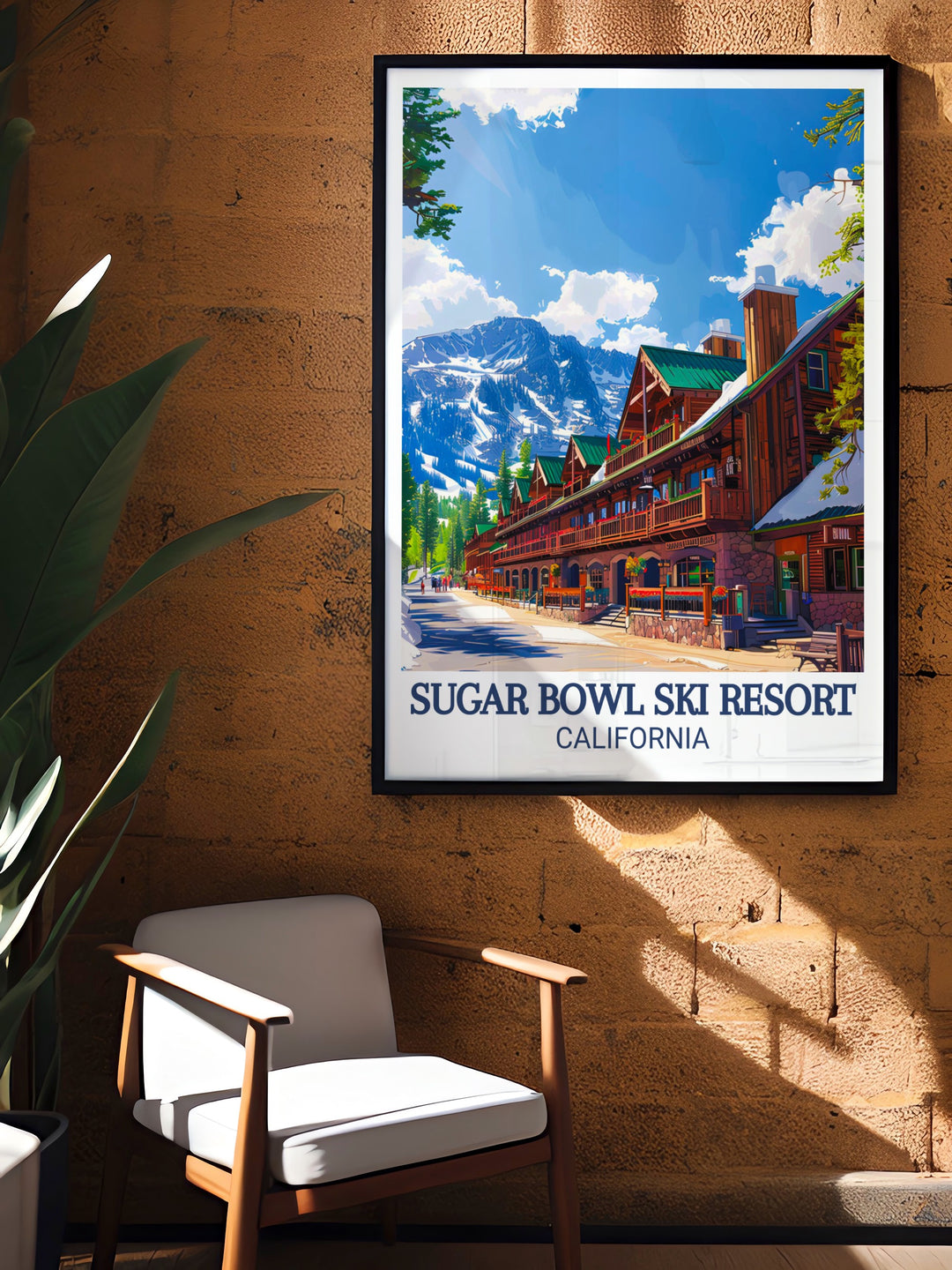 USA Travel Print from Village showcasing the picturesque Sugar Bowl Ski Area in the Sierra Nevada mountains ideal for bucket list prints