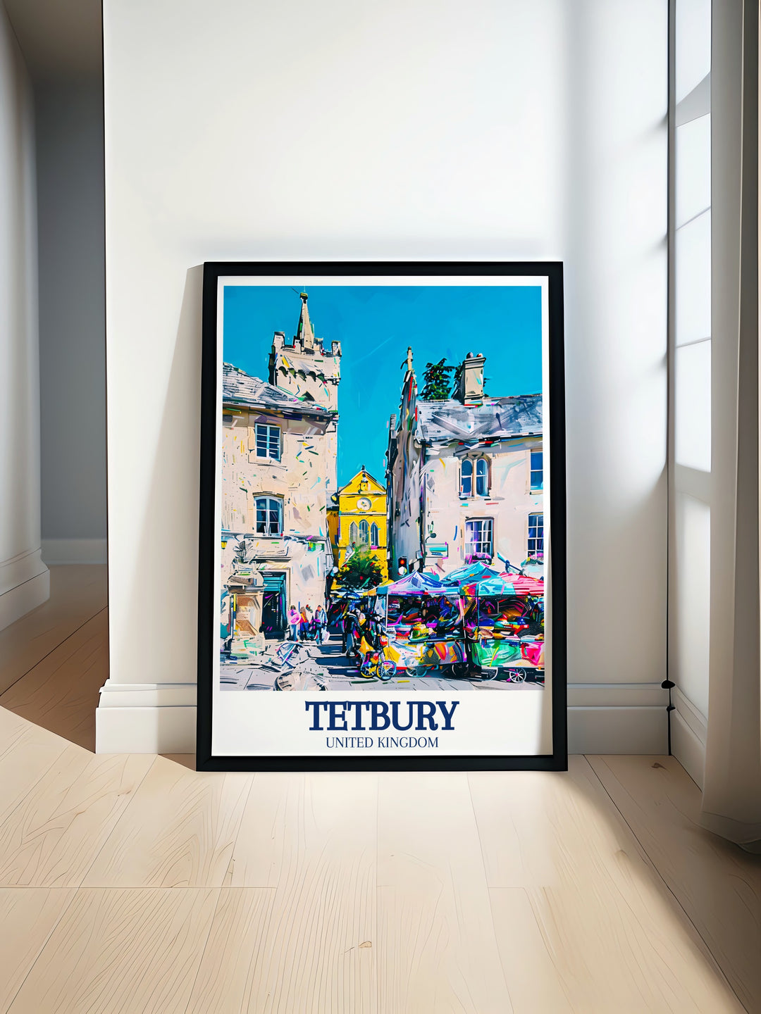 A beautiful art print of Tetbury, featuring the iconic Market Square and Town Hall. This artwork brings to life the charm and history of the Cotswold town, making it an ideal piece for your home decor or a special gift for travelers.