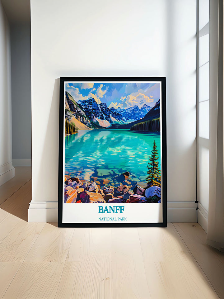 Banff National Park home decor featuring a stunning autumn view of vibrant foliage against towering mountain backdrops, perfect for adding a natural touch to interiors.