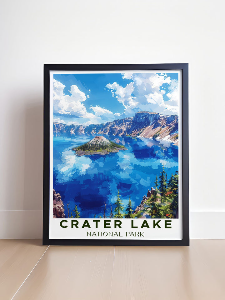 Captivating Crater Lake wall art designed to bring the serene beauty of this National Park into your home. These Crater Lake prints are perfect for adding a touch of natural wonder to any room with their vivid colors and intricate details.