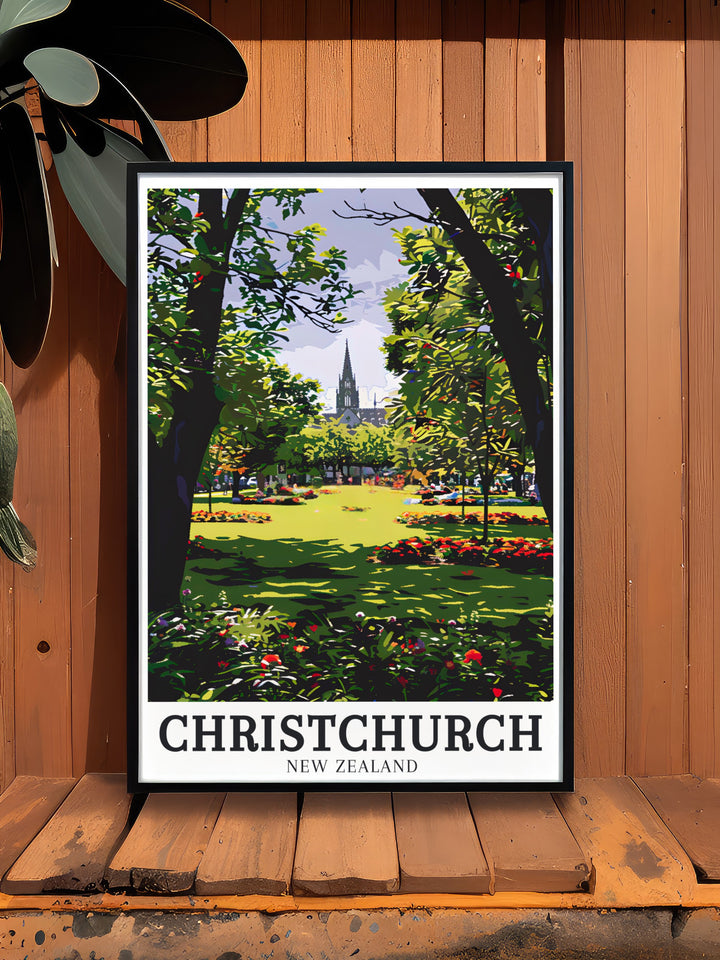 Add a piece of New Zealand to your home with a beautiful art print of ChristChurch Cathedral and Christchurchs Botanic Gardens the perfect gift for those who appreciate fine art and the breathtaking landscapes of Christchurchs iconic landmarks.