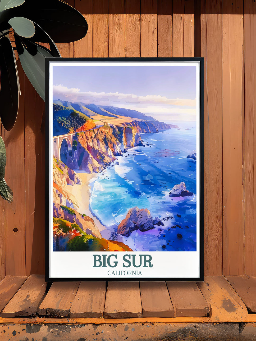 The architectural beauty of Bixby Creek Bridge and the natural splendor of Big Sur are captured in this travel poster, making it an excellent addition to any nature or architecture lovers collection.