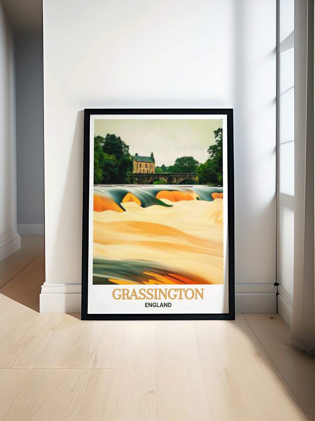 This Grassington poster print brings the charm and beauty of the Yorkshire Dales into your home. It features a stunning depiction of the village of Grassington, capturing the timeless feel of the English countryside with rolling hills, historic stone buildings, and lush green landscapes. Perfect for anyone who loves rural England and its natural beauty, this print adds a touch of serene countryside living to any room.