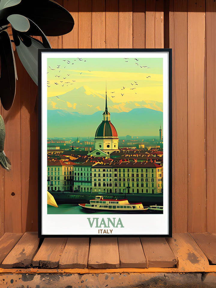 Beautiful Portugal travel art featuring Viana Do Castelo and Mole Antonelliana prints captures the beauty of Europe providing modern art lovers and travelers a stunning piece to elevate the aesthetic of any room or interior decor.