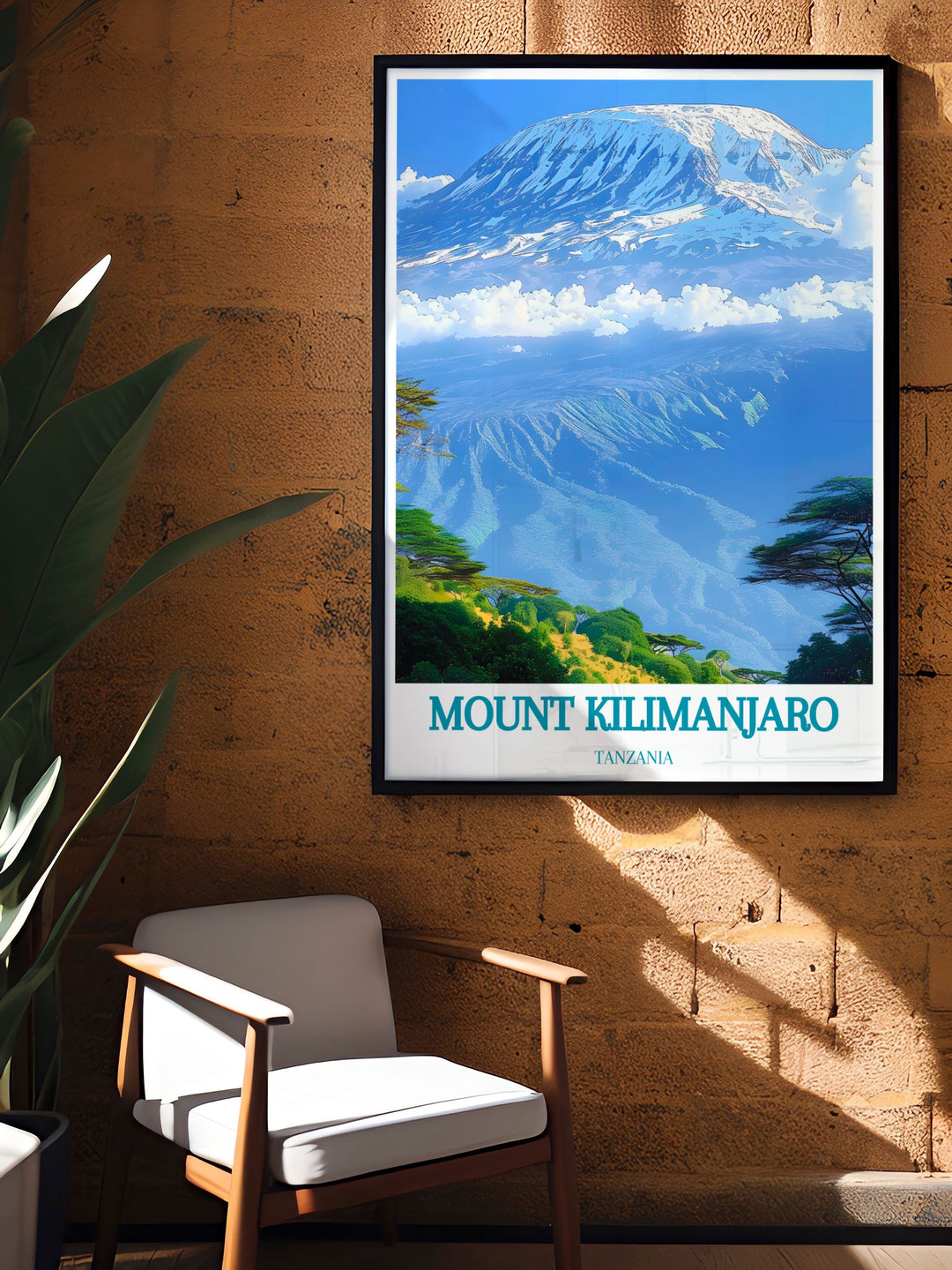 Stunning Mount Kilimanjaro travel print capturing Tanzanias scenic beauty ideal for creating a striking focal point in your living space or office.