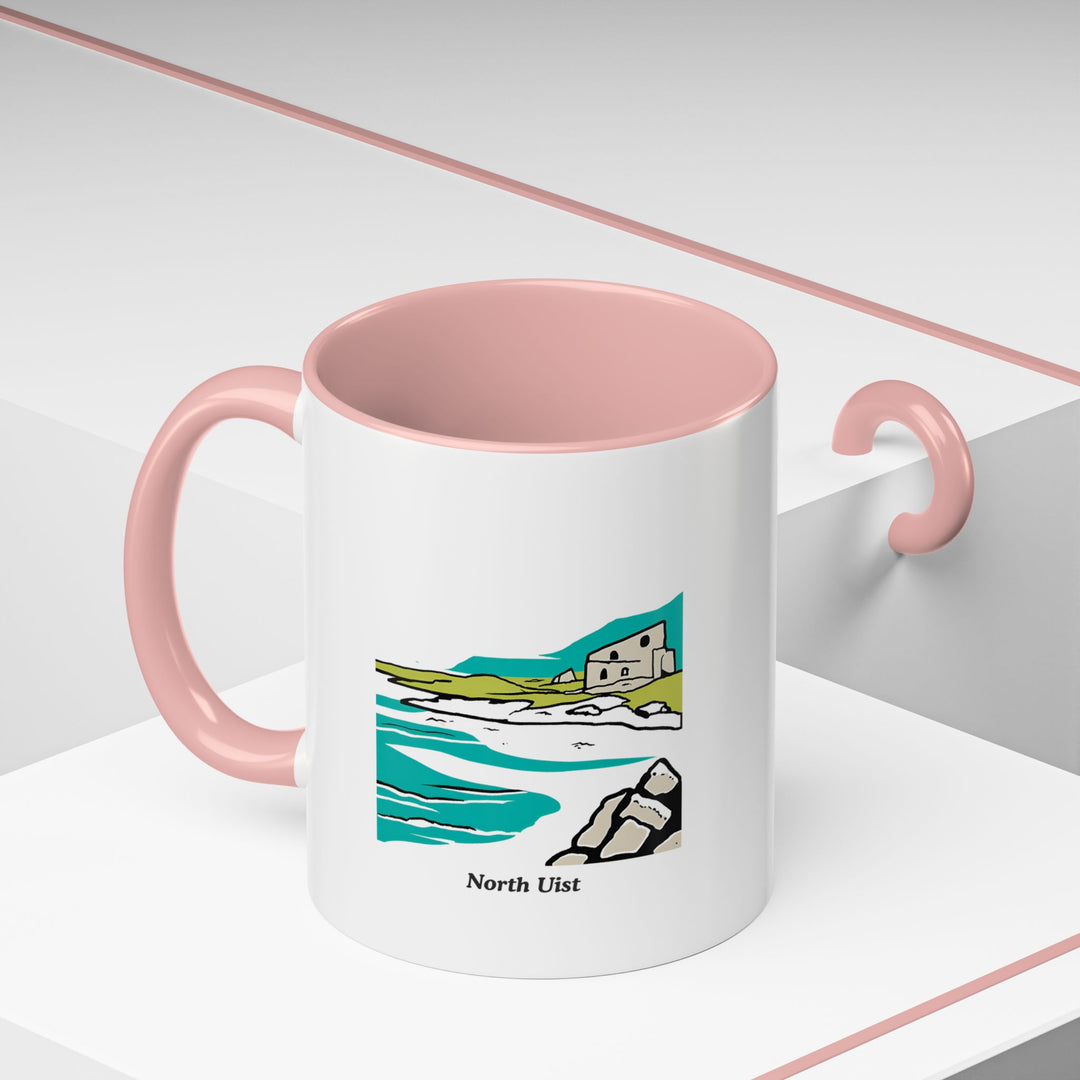 The North Uist Scotland Mug is a colorful ceramic piece showcasing the serene beauty of North Uist’s lochs and beaches. Dishwasher safe and durable, it makes an excellent gift or addition to your kitchen.