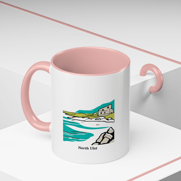 The North Uist Scotland Mug is a colorful ceramic piece showcasing the serene beauty of North Uist’s lochs and beaches. Dishwasher safe and durable, it makes an excellent gift or addition to your kitchen.