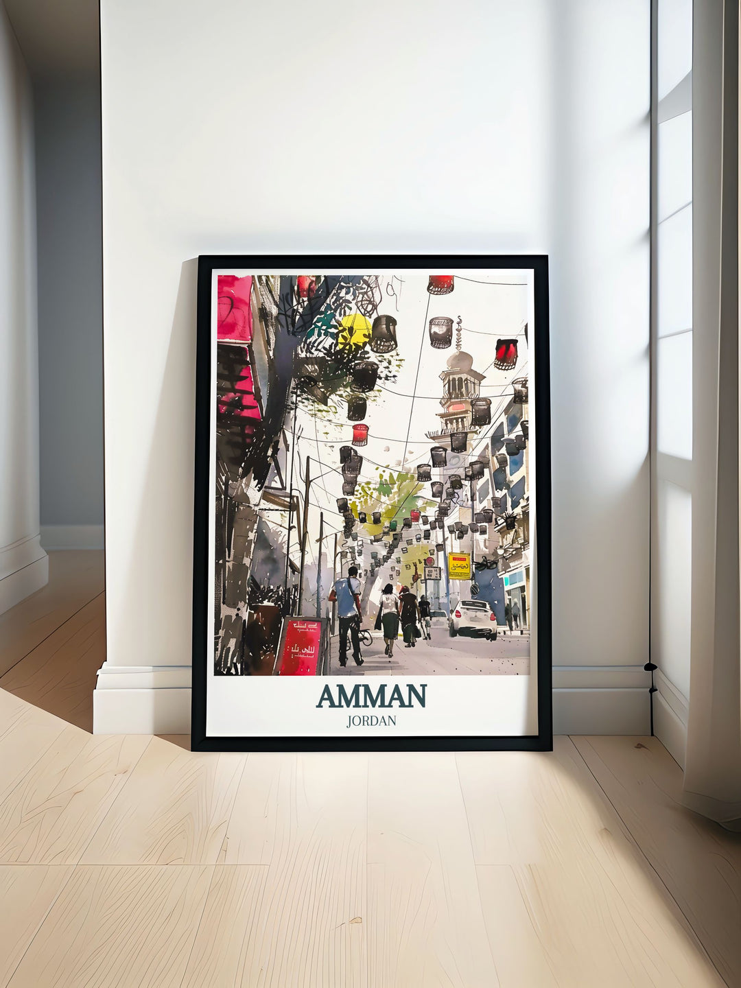 Beautiful Jordan Poster featuring Rainbow Street King Abdullah Mosque capturing the vibrant essence of Amman city perfect for home decor and travel lovers seeking unique art prints and posters